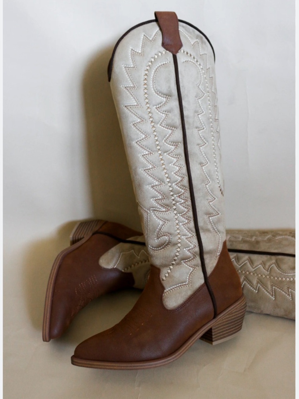 Dolce Vita Locklyn Women's Two-Tone Tan and Cream Western Knee-High Boots